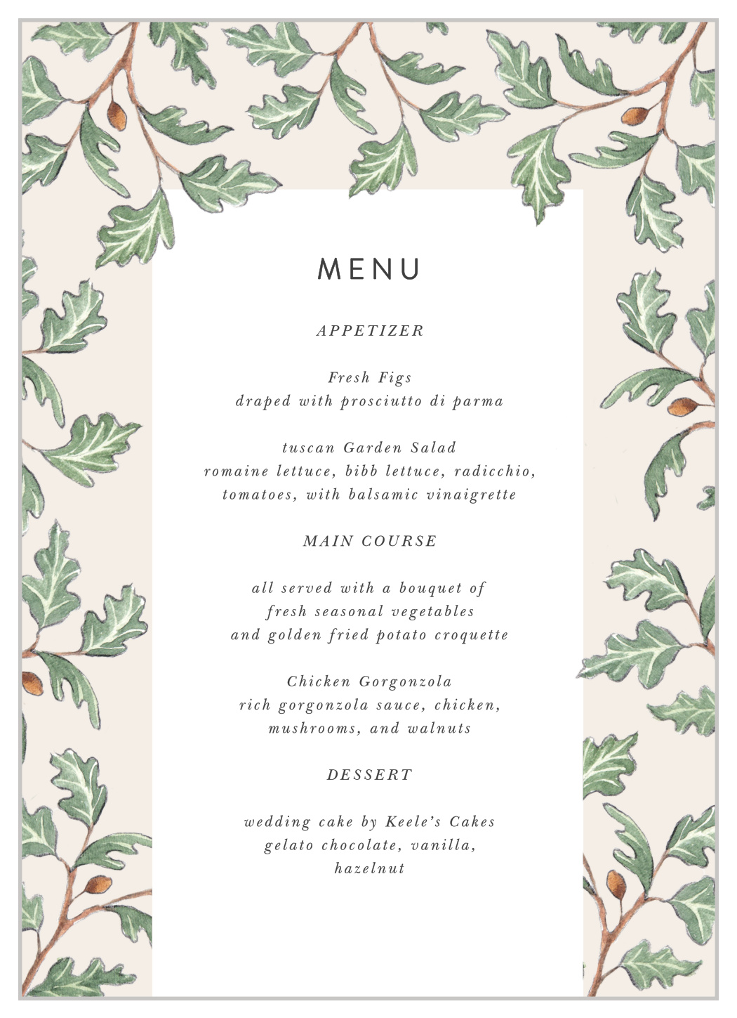 Oak Leaves Wedding Menus by Basic Invite