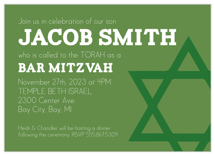 Send the perfect mitzvah invitation with our Subtle Watermark Bar Mitzvah Invitations.