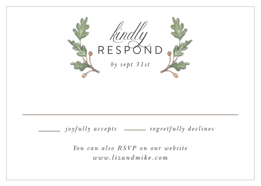 Our Oak Leaves Response Cards help you gather a headcount of every friend and family member that plans to attend your wedding.