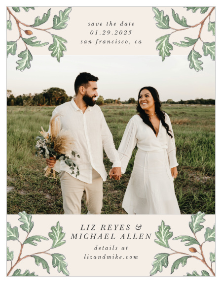 Announce your upcoming wedding to family and friends with our Oak Leaves Save the Date Magnets.