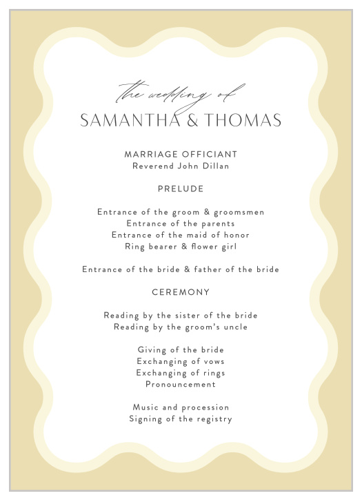 Keep everyone on the same page with our Wave Pool Wedding Programs.