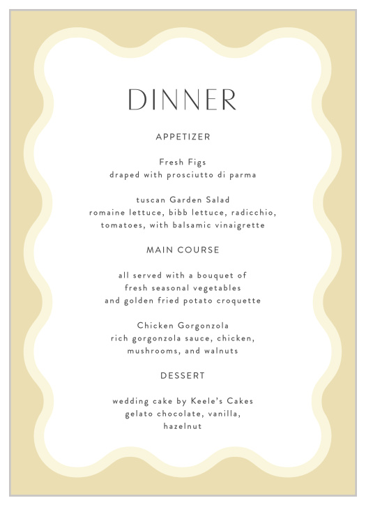 Create the perfect dining experience with our Wave Pool Wedding Menus.