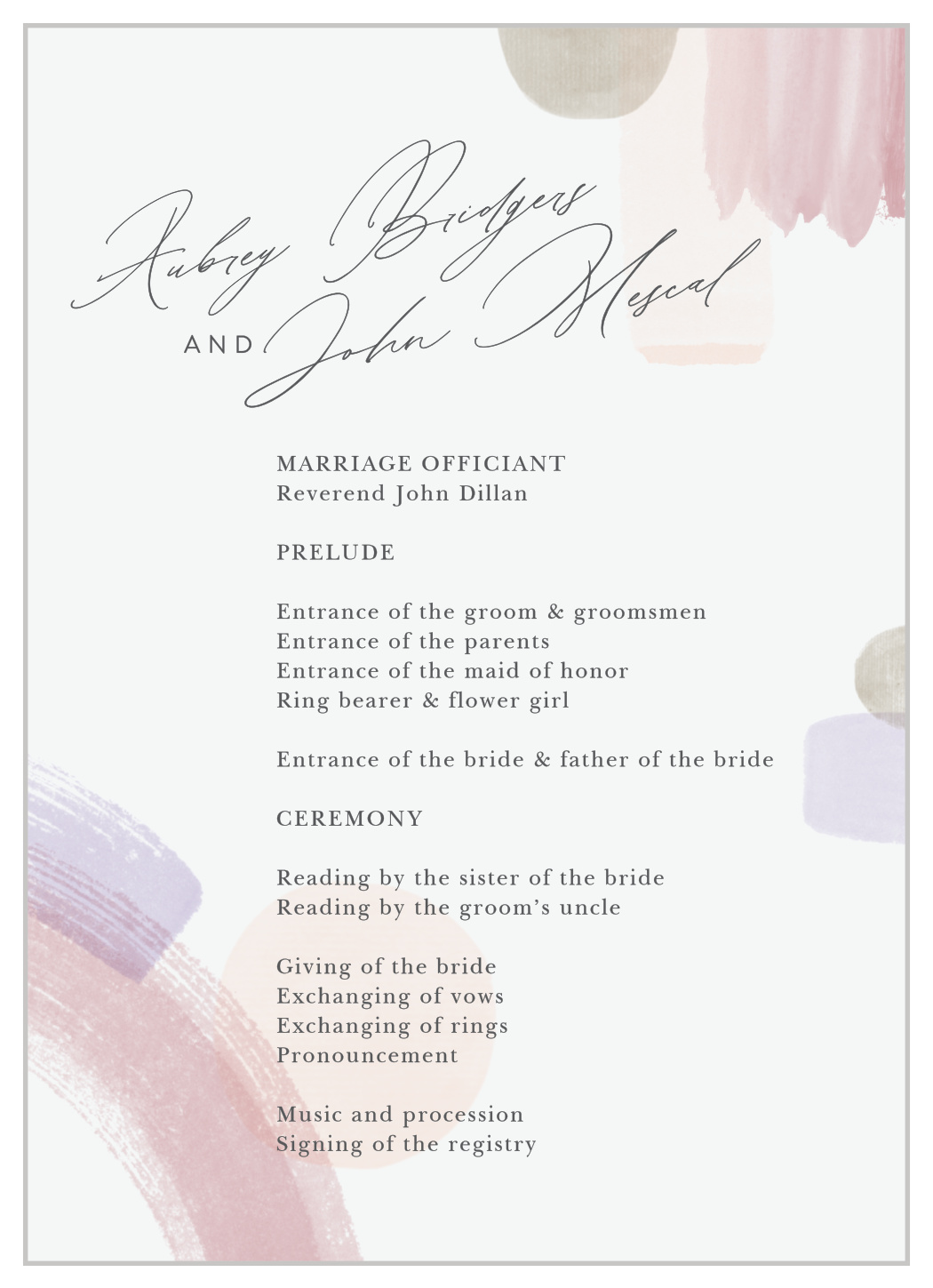 Painted Abstract Wedding Programs