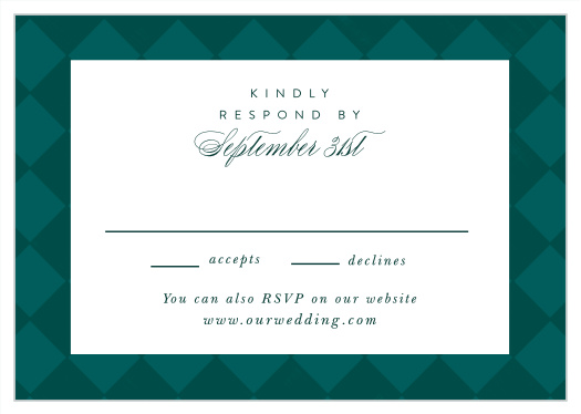 Get a headcount of every friend and family member that plans to attend your wedding when you send out our Classic Checker Response Cards.
