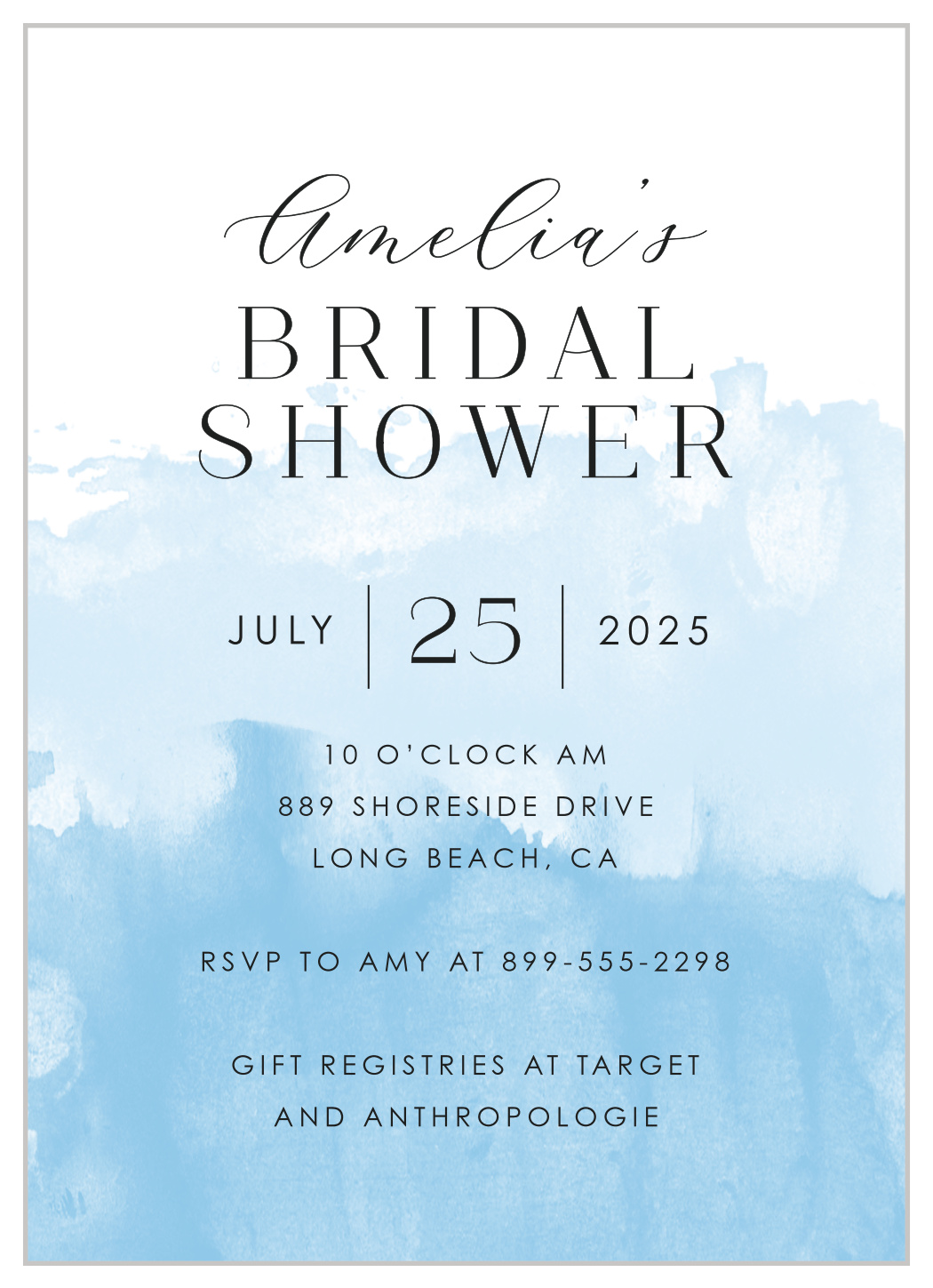 Beach Watercolors Bridal Shower Invitations