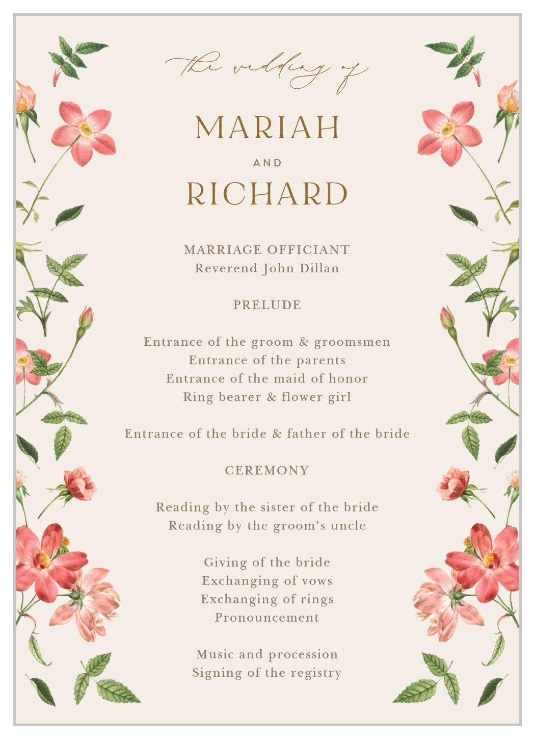 Foraged Florals Wedding Programs