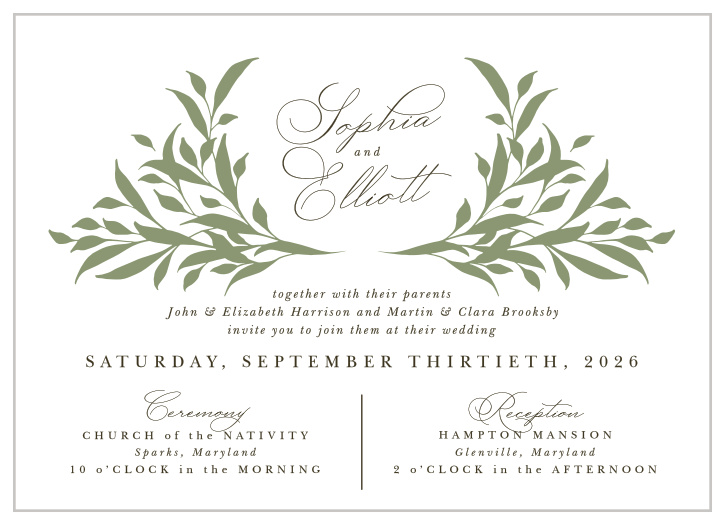 Set the mood for your wedding with our Leafy Crest Wedding Invitations.