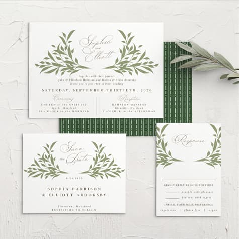 Leafy Crest Wedding Invitations