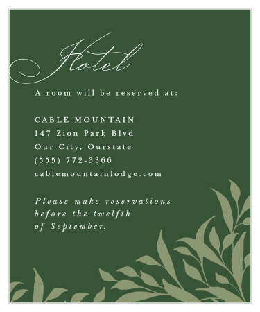 Help out your traveling guests with our Leafy Crest Accommodation Cards.