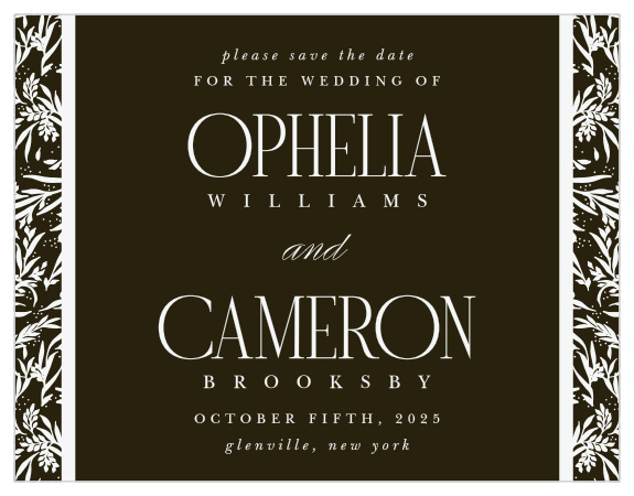 Create an atmosphere straight from a classic romance novel with our Wild Ophelia Save the Date Cards.