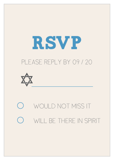 Get a head count for those attending your event with our Columned Bars Bar Mitzvah Response Cards!