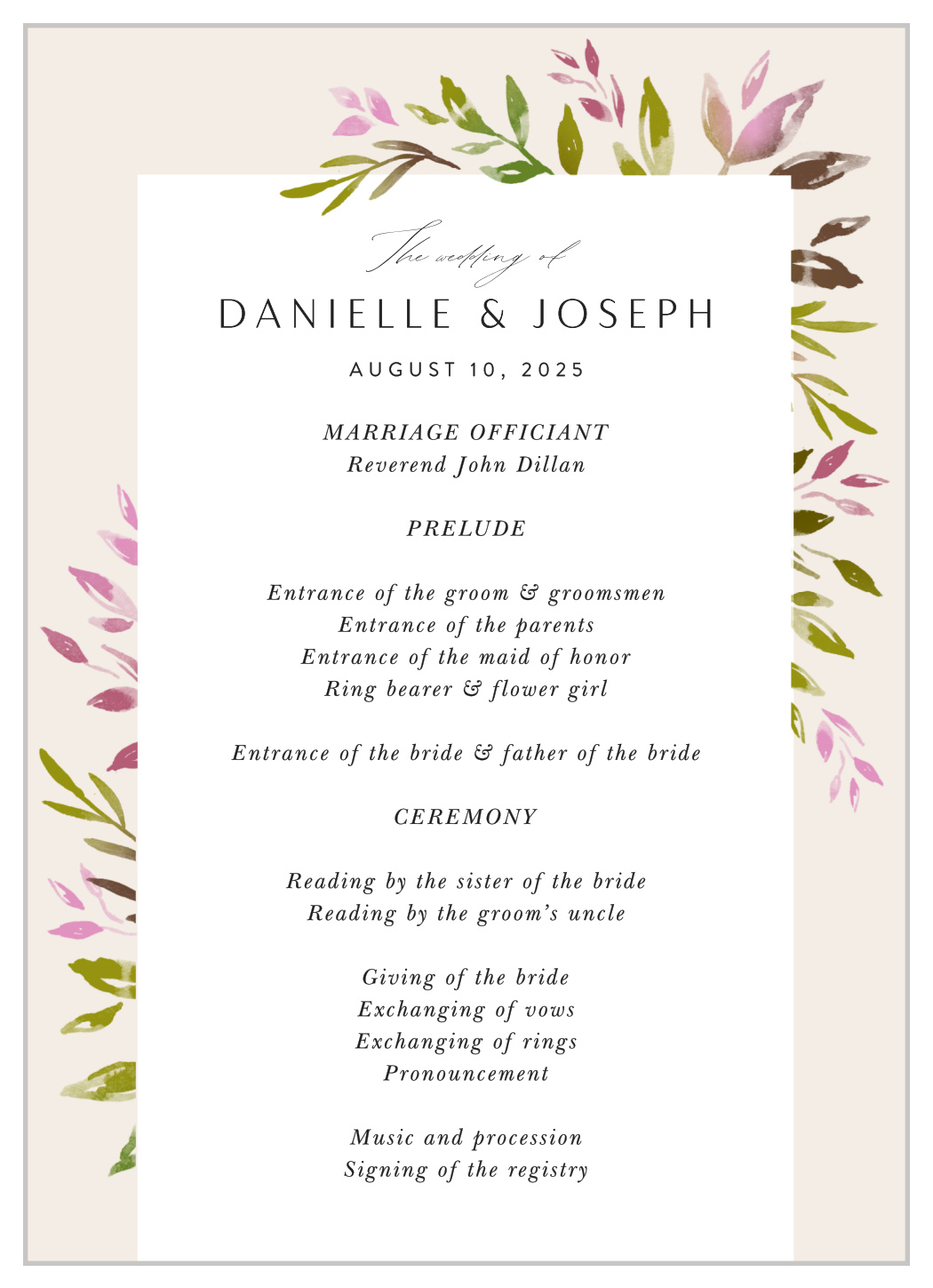 Vibrant Foliage Wedding Programs