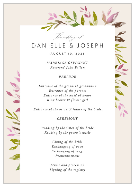 Our Vibrant Foliage Wedding Programs spell out each step of your ceremony to family and friends.
