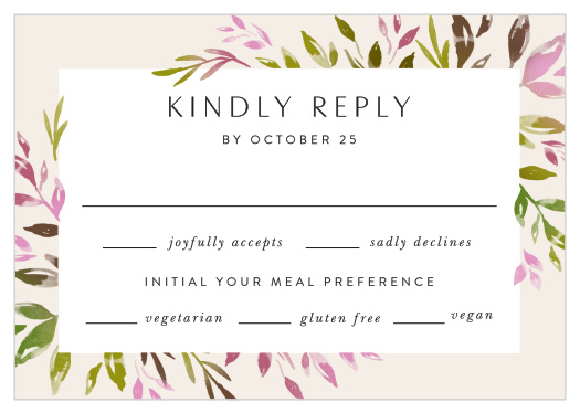 Gather a headcount of every friend and family member that plans to attend your wedding with our Vibrant Foliage Response Cards.