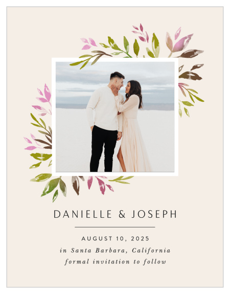 Announce your upcoming wedding to family and friends when you send out our Vibrant Foliage Save the Date Cards.