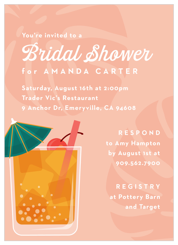 Tropical Drink Bridal Shower Invitations