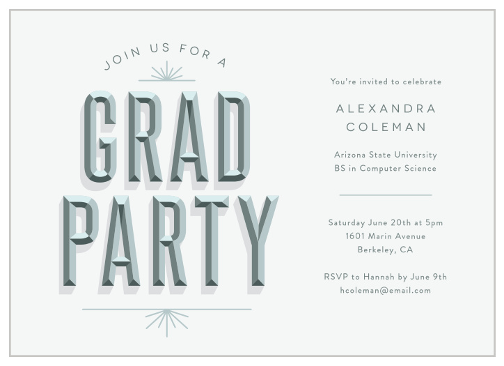 Get the party started with our Bevel Grad Graduation Invitations.
