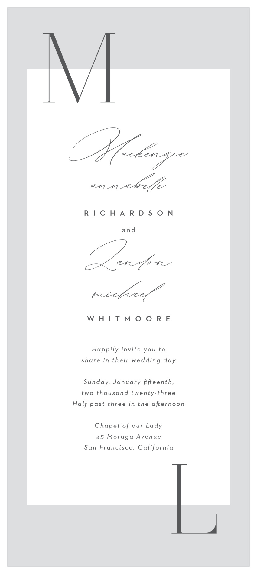 Asymmetrical Initials Tea Wedding Invitations