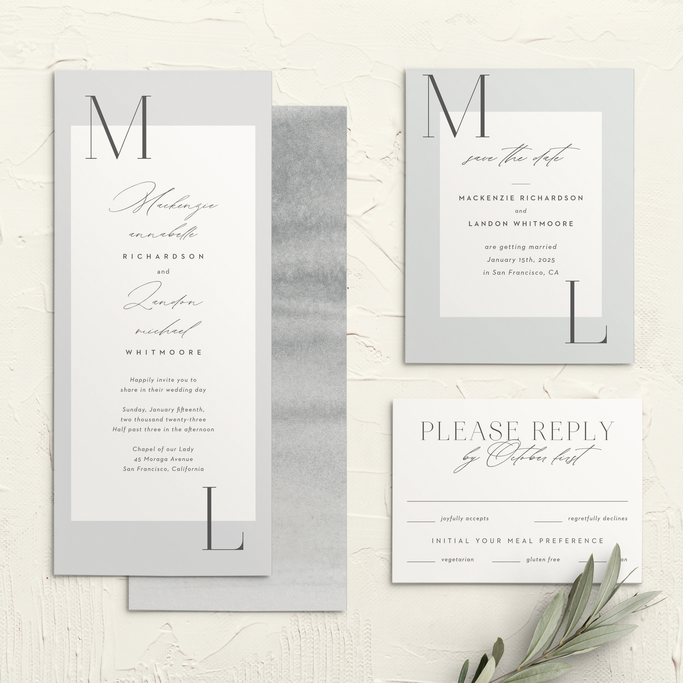 Asymmetrical Initials Tea Wedding Invitations