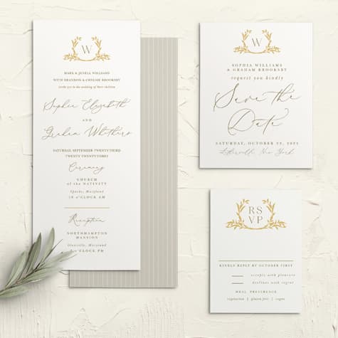 Golden Crest Tea Wedding Invitations