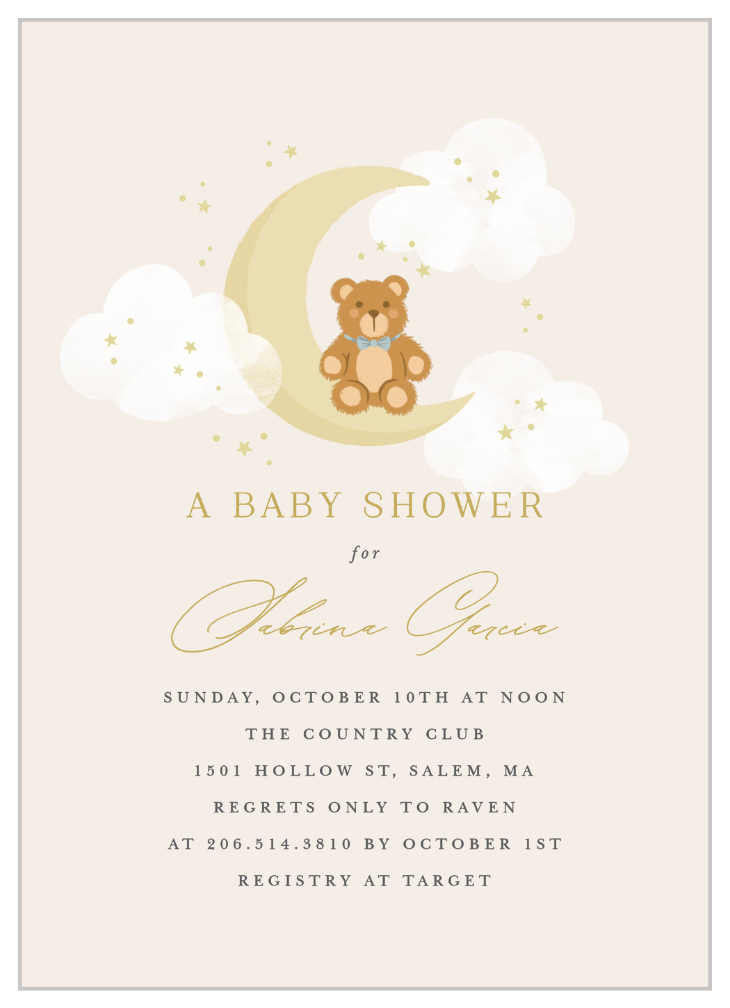 Moon Teddy Baby Shower Invitations