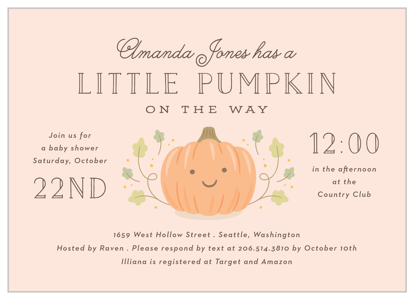 Baby Pumpkin Baby Shower Invitations by Basic Invite