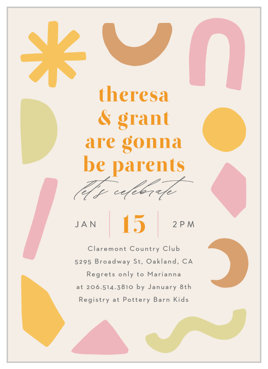 Share the good news and celebrate with friends and family with our Playful Shapes Baby Shower Invitations.
