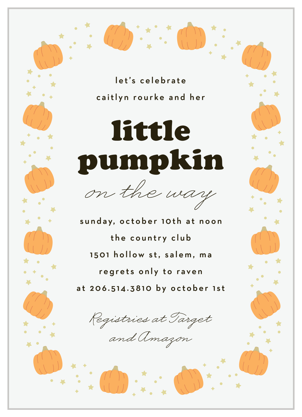 Tiny Pumpkins Baby Shower Invitations by Basic Invite