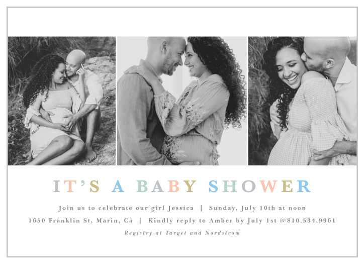Share your big news in classic style with our Pastel Type Baby Shower Invitation.