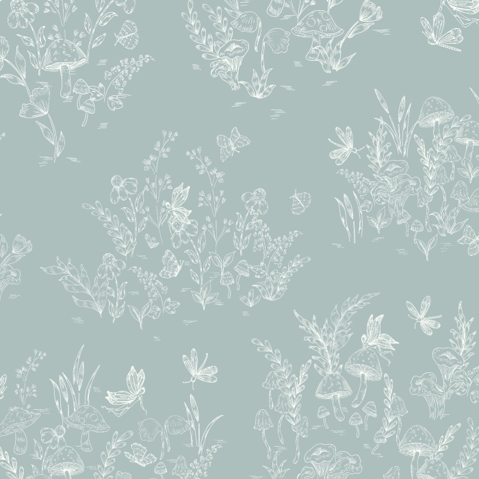 Transform your child's room into a mystical garden with our Mushrooms & Fairies Peel and Stick Wallpaper.