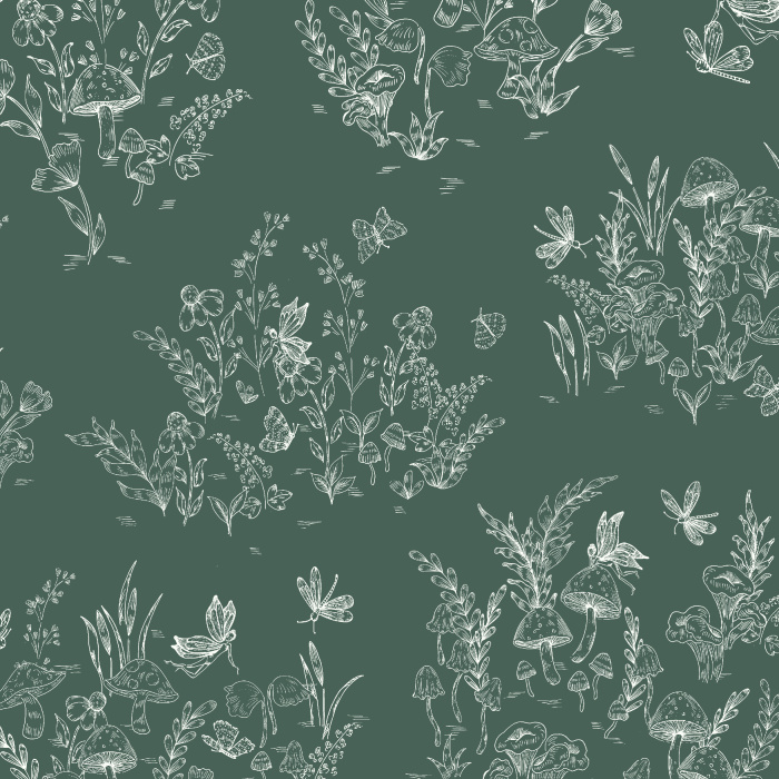 Transform your child's room into a mystical garden with our Mushrooms & Fairies Peel and Stick Wallpaper.