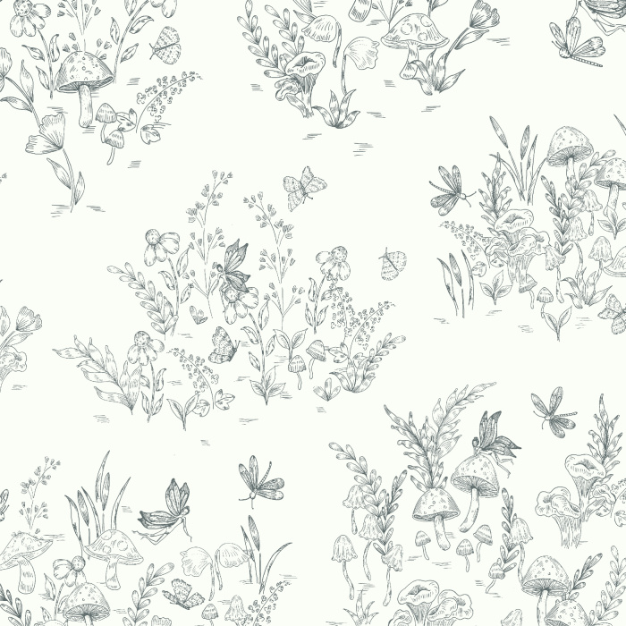 Transform your child's room into a mystical garden with our Mushrooms & Fairies Peel and Stick Wallpaper.