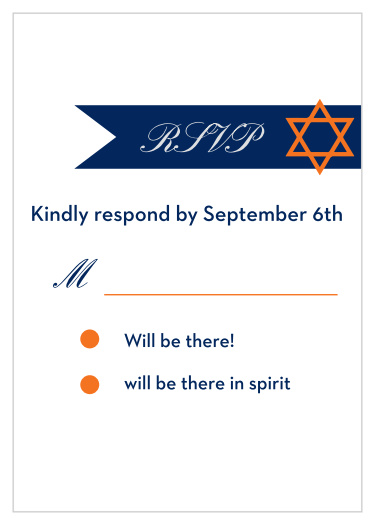 Obtain your guests attendance by sending out this RSVP card. Customize the colors and fonts to match you Bar Mitzvah theme exactly!