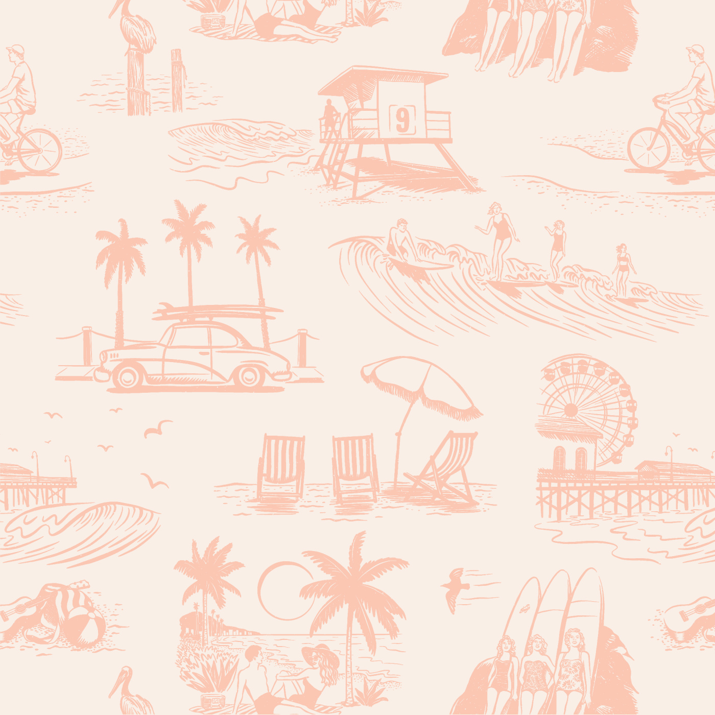 Retro Surf Beach Wallpaper