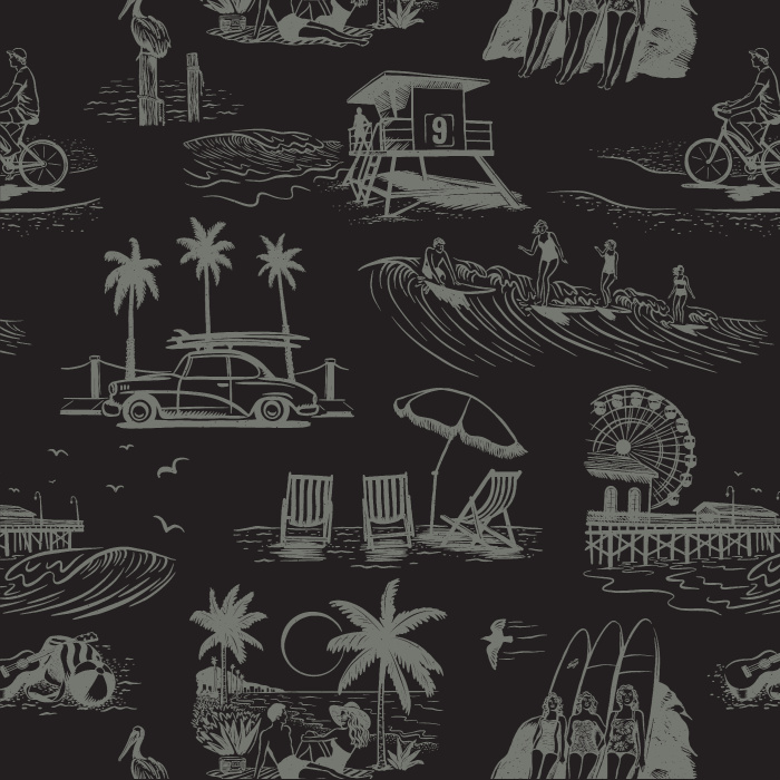 Our Retro Surf Beach Peel and Stick Wallpaper is sure to bring the look of a tropical getaway to any wall in your home.