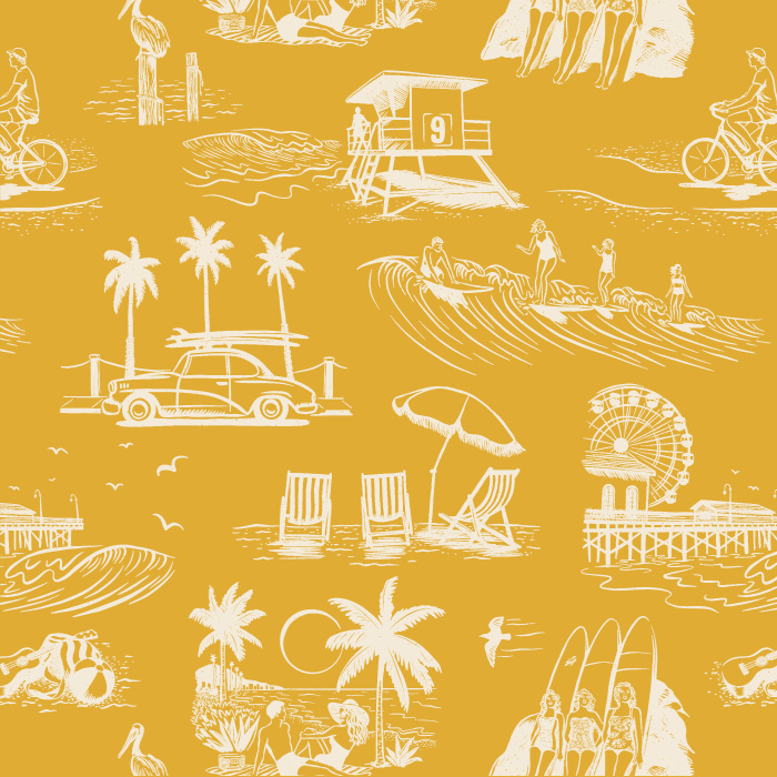 Our Retro Surf Beach Peel and Stick Wallpaper is sure to bring the look of a tropical getaway to any wall in your home.