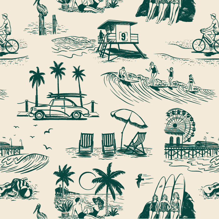 Our Retro Surf Beach Peel and Stick Wallpaper is sure to bring the look of a tropical getaway to any wall in your home.