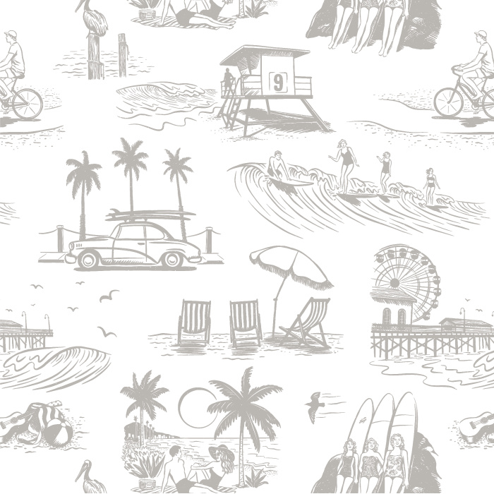 Our Retro Surf Beach Peel and Stick Wallpaper is sure to bring the look of a tropical getaway to any wall in your home.
