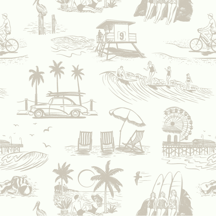 Our Retro Surf Beach Peel and Stick Wallpaper is sure to bring the look of a tropical getaway to any wall in your home.