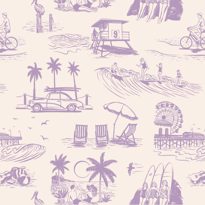 Our Retro Surf Beach Peel and Stick Wallpaper is sure to bring the look of a tropical getaway to any wall in your home.