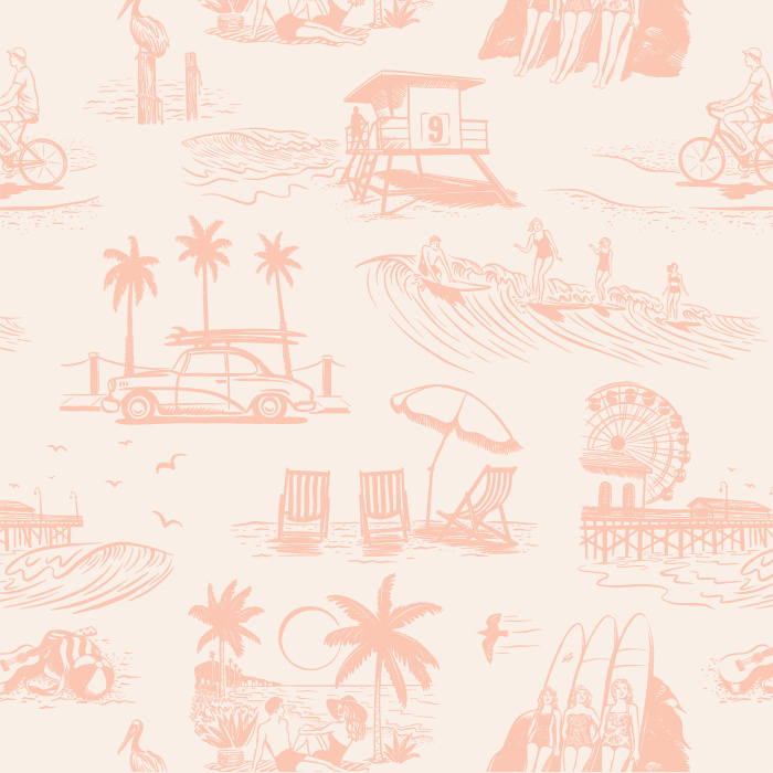 Our Retro Surf Beach Peel and Stick Wallpaper is sure to bring the look of a tropical getaway to any wall in your home.