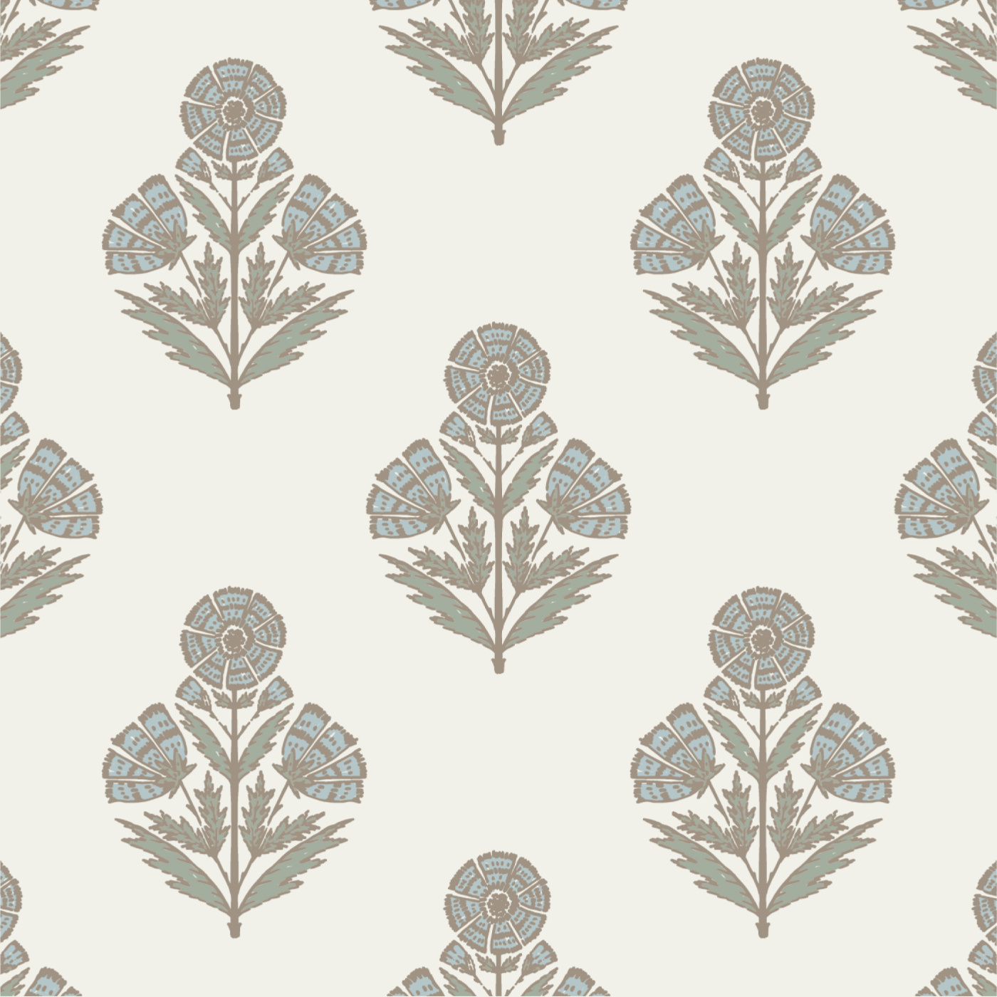 406626533  Inge Light Grey Floral Block Print Wallpaper  by AStreet  Prints