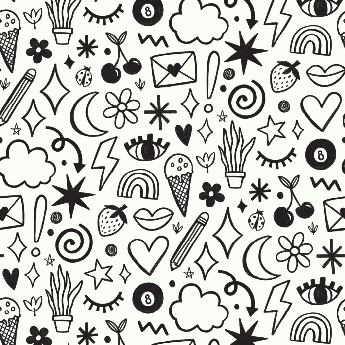 Express yourself with our Doodle Art Peel and Stick Wallpaper. 