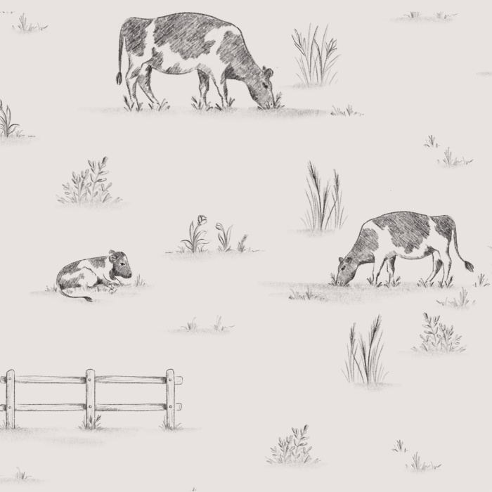Bring the calm look of a farm to any wall in your home with our Prairie Cows Peel and Stick Wallpaper.