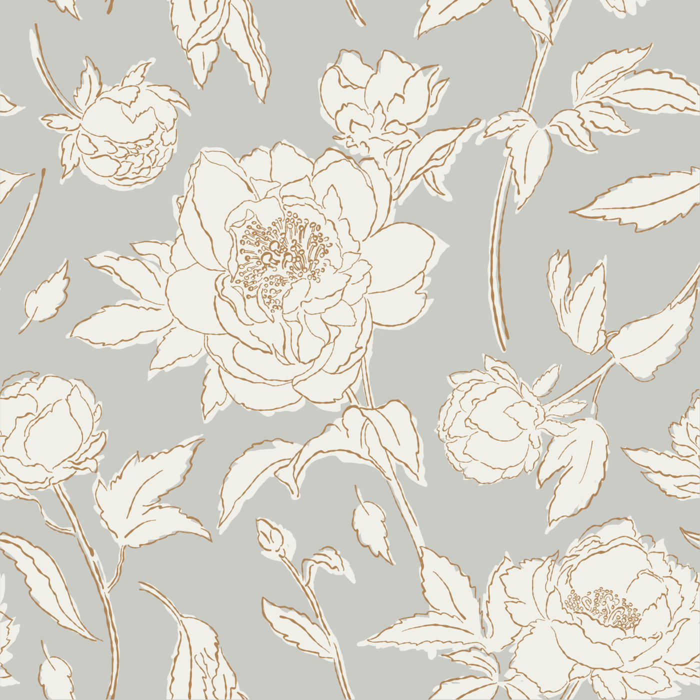 Sketched Peonies Wallpaper
