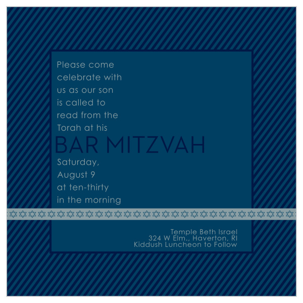 This Bar Mitzvah Invitation is the perfect choice for anyone wanting an invite that is straightforward, with just a touch of personality. Tons of room to add the information you need to, and make it 100% you.
