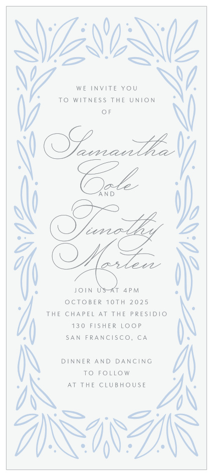 Family and friends are sure to come for your special day when you send out our Bursting Frame Tea Wedding Invitations.