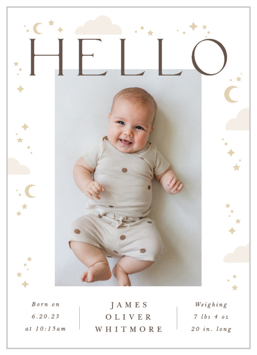 Our Stardust Hello Birth Announcements share the news of your bundle of joy with your closest friends and family.