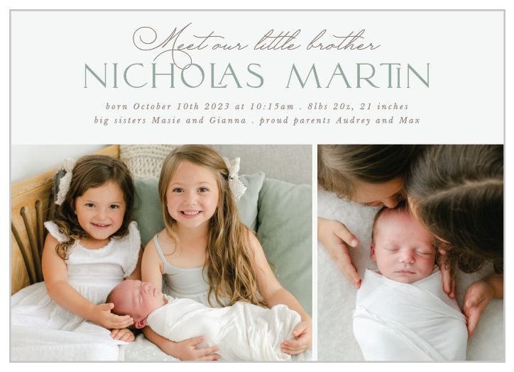 Our Little Brother Birth Announcements let family and friends know that your newest bundle of joy has arrived.
