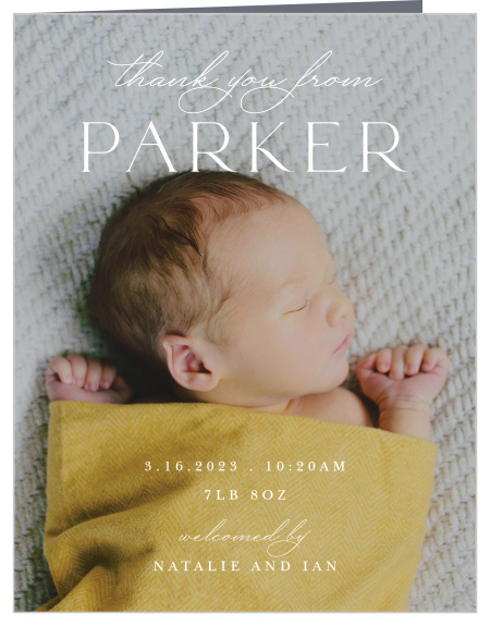 Show your appreciation and share the big news with our Sweet Intro Birth Announcement Thank You Cards.